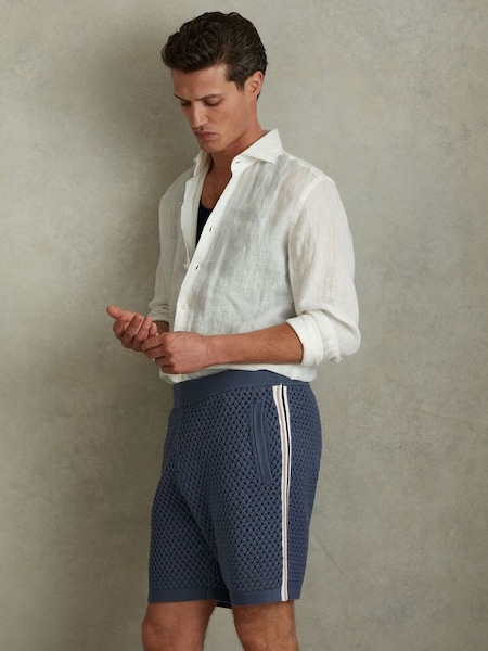 Shorts en coton mélangé au crochet avec cordon de serrage, bleu armée de l'air (991072) | 185 €