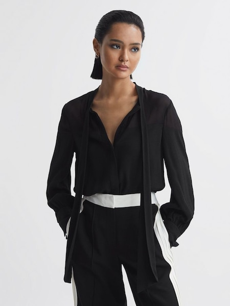 頸部綁帶黑色半薄紗女裝上衣 (992122) | HK$1,141