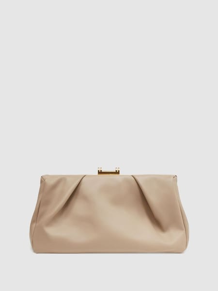 Leather Clutch Bag in Taupe (992245) | $265