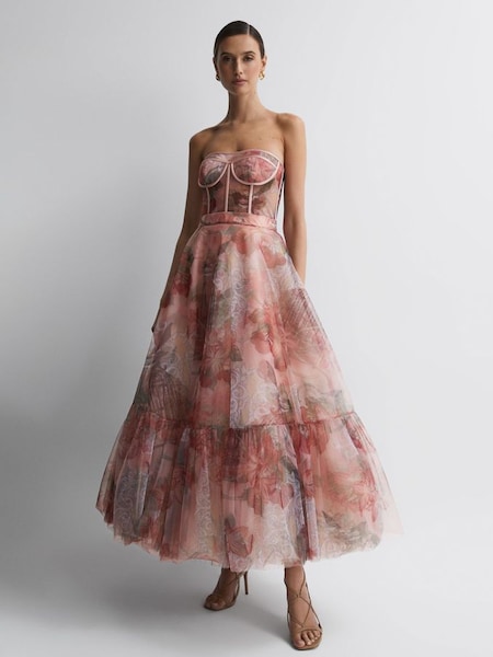 Leo Lin Bustier Tulle Midi Dress in Azalea Print Fortune (997308) | €2,140
