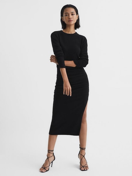 Ruched Midi Dress in Black (A09523) | $320