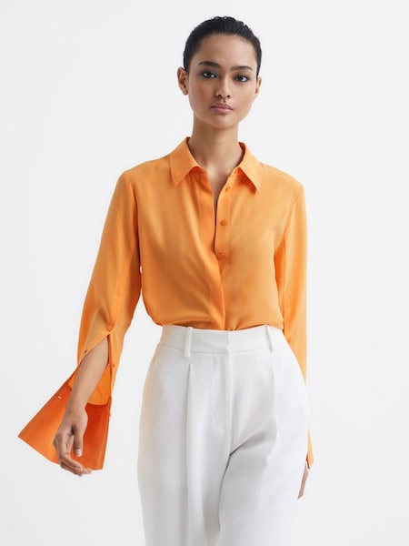 Zijden overhemd in oranje (A11802) | € 100