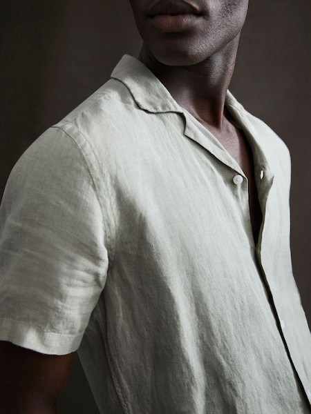 Linen Cuban Collar Shirt in Sage (A11833) | €85