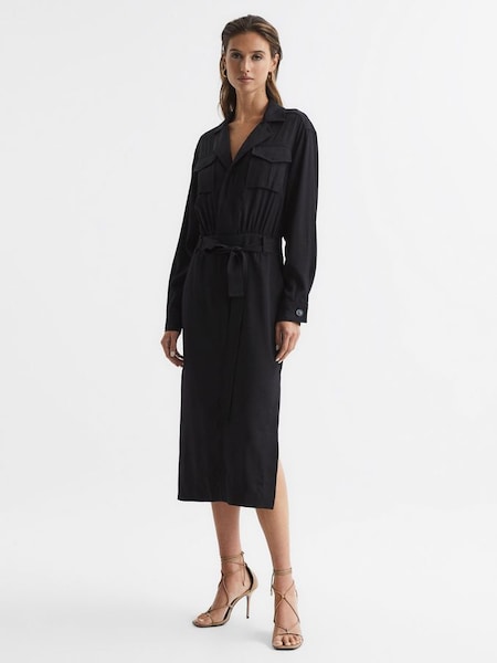 Safari Midi Dress in Black (A11844) | $385