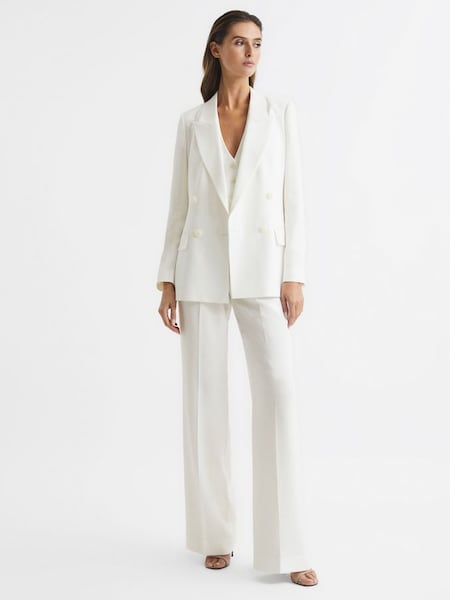 Petite Crepe Double Breasted Blazer in White (A11852) | $388