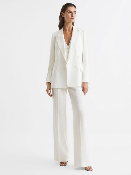 Petite Crepe Double Breasted Blazer in White (A11852) | €270