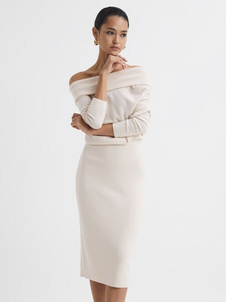Off Shoulder Knitted Dress in Cream (A11960) | €158