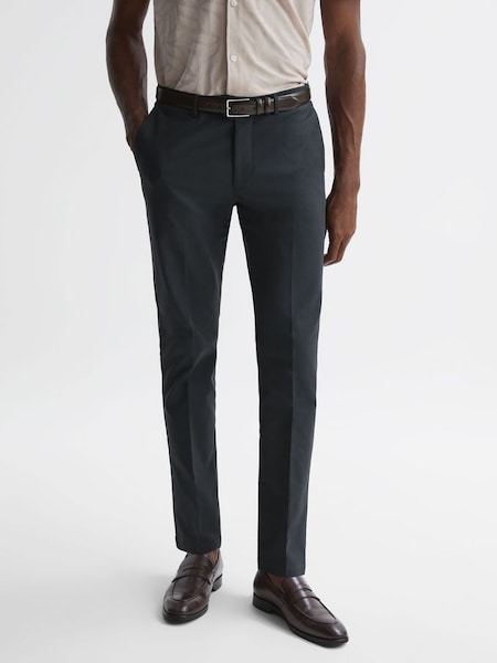 Staalblauwe slim-Blend katoenen chino (A76319) | € 170