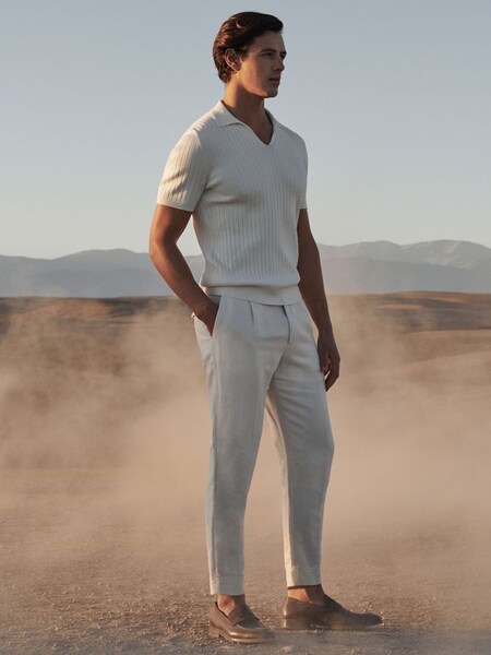 Relaxed Drawstring Trousers with Turn-Ups in White (A76330) | $174