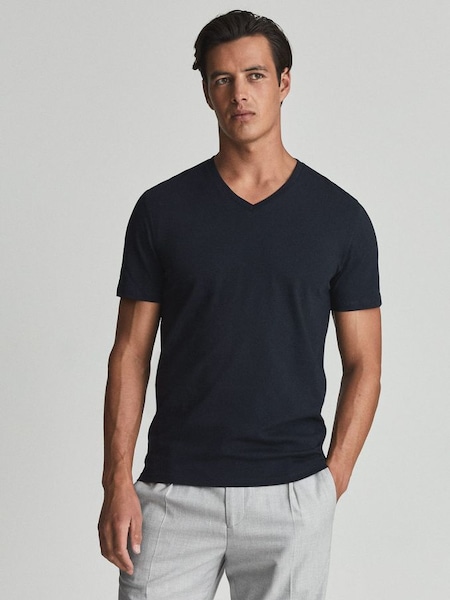 Cotton V-Neck T-Shirt in Navy (A76359) | $55