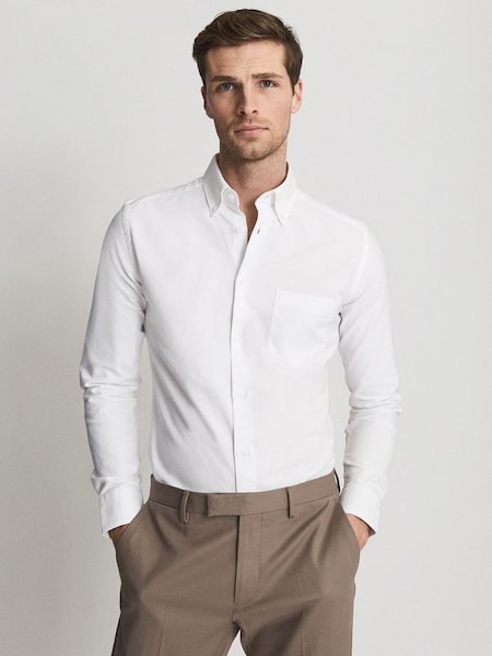 Soft Wash Button Down Oxford Shirt in White (A76392) | SAR 385