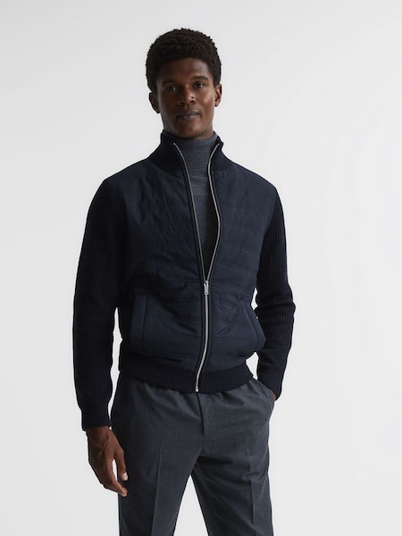 Hybrid Zip Through Quilted Jumper in Navy (A76505) | €245