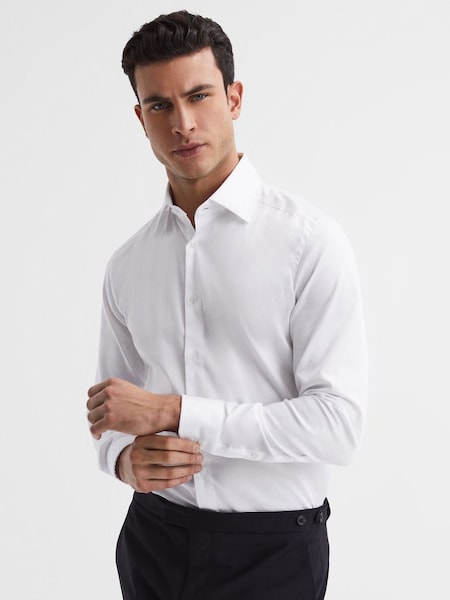 Slim Fit Cotton Blend Shirt in White (A85338) | $125