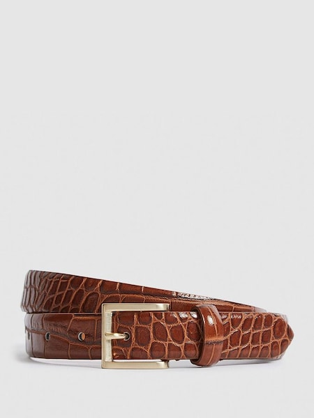 Leather Croc Embossed Belt in Caramel (A85478) | HK$494