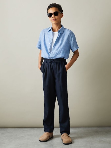 Junior Short Sleeve Linen Shirt in Soft Blue (A88383) | HK$520