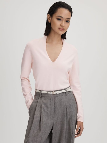 Ruche Half-Funnel Neck Top in Light Pink (A89314) | €82
