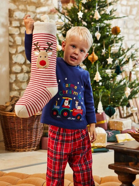 Stripe Reindeer Knitted Stocking in Red Stripe (A92746) | $34
