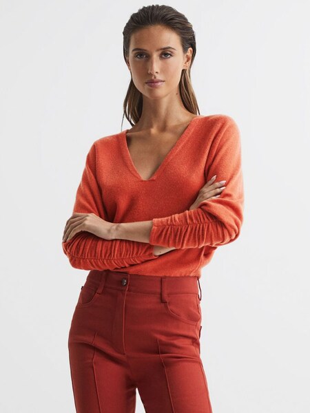 Pullover aus Kaschmirmischung mit V-Ausschnitt, Orange (A96285) | 93 €