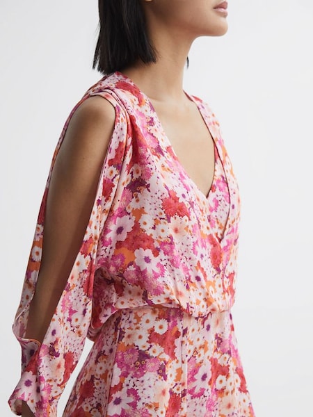 粉色露背開衩袖短款連身裙 (A96981) | HK$969