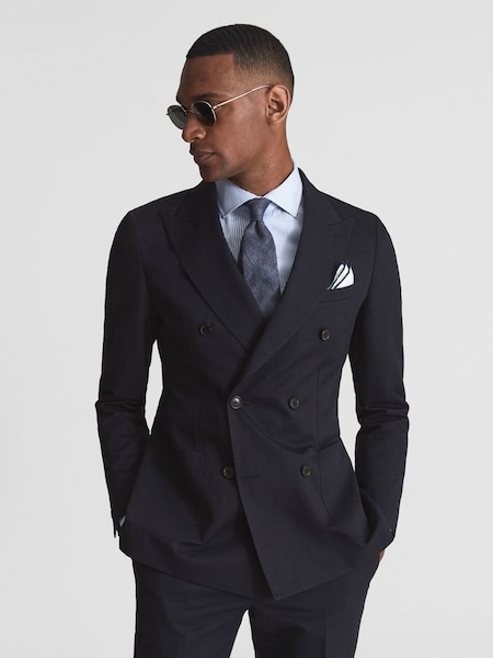 Double Breasted Cotton-Linen Blazer in Navy (A97389) | €135