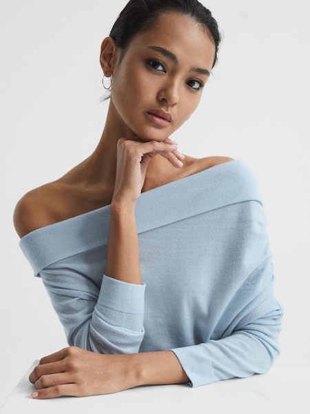 Off Shoulder Wool Top in Blue (A97623) | CHF 64