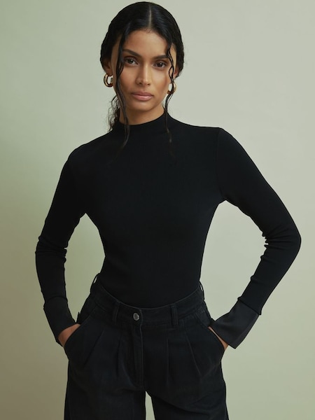 Florere Hybrid Knit Satin Cuff Top in Black (AA2023) | CA$190