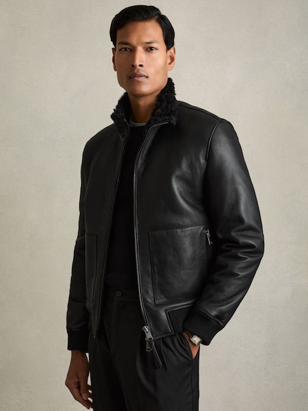 Shearling Lined Leather Jacket in Black (AB1754) | €1,570