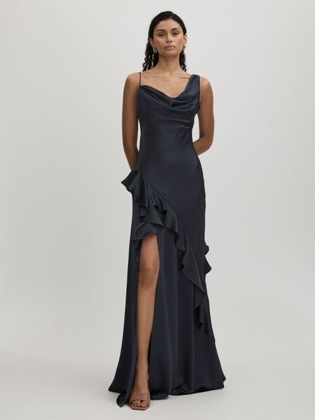 Amur Charmeuse Cowl Neck Maxi Dress in Dark Grey (AB2052) | €970