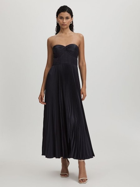 Amur Strapless Pleated Maxi Dress in Navy (AB2081) | €795