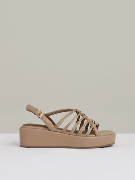 Leather Knot Strappy Platform Sandals in Beige (AC9353) | €225