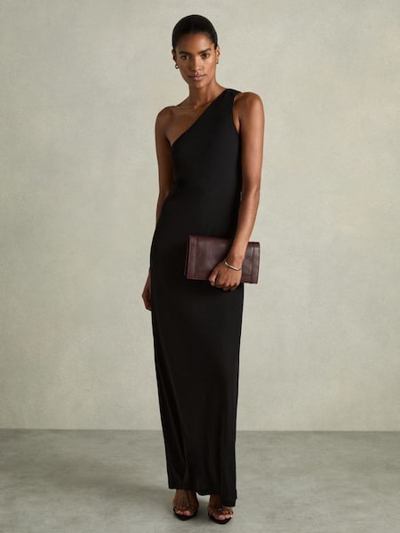 One-Shoulder Jersey Maxi Dress in Black (AD0115) | CHF 230