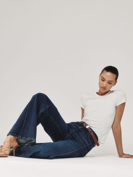 Petite Stretch-Cotton Wide-Leg Jeans in Dark Blue (AD4997) | US$285