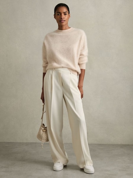 Elasticated-Waist Wide-Leg Twill Trousers in Cream (AK0892) | €185