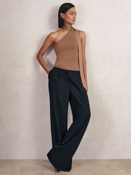 Petite Elasticated-Waist Wide-Leg Twill Trousers in Navy (AL1182) | TRY 210