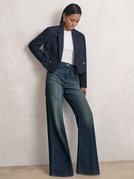 Patch-Pocket Flared Jeans in Mid Blue (AM3664) | US$265
