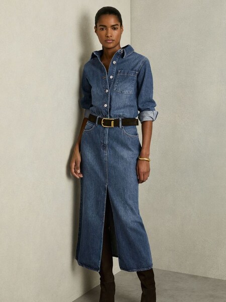 Petite Denim Button-Through Midi Dress in Indigo (AN5560) | €345