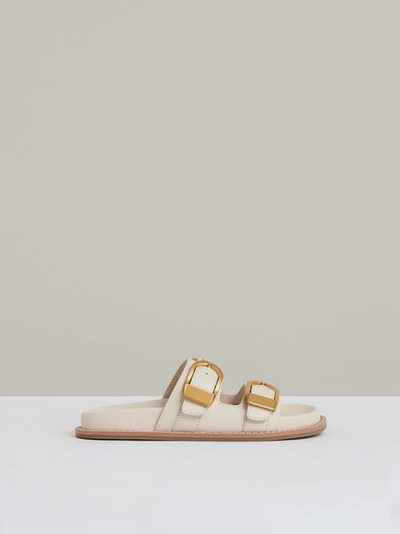 Leather Buckled Slip-On Sandals in Off White (AN6323) | €240