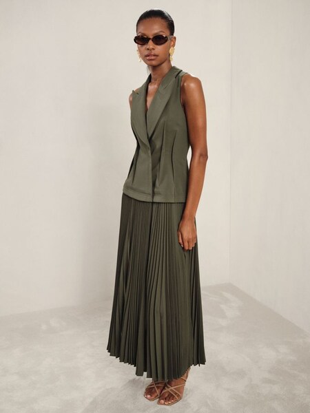 Acler Dark Olive Green Waistcoat Bodice Pleated Dress in Dark Olive Green (AP0289) | €760