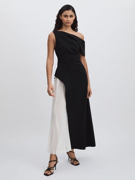 Sudden Midi Dress with Contrast Skirt in Black/Cream (AP0298) | CA$1,200
