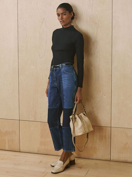 Straight Leg Patchwork Jeans in Mid Blue (AP8468) | €240