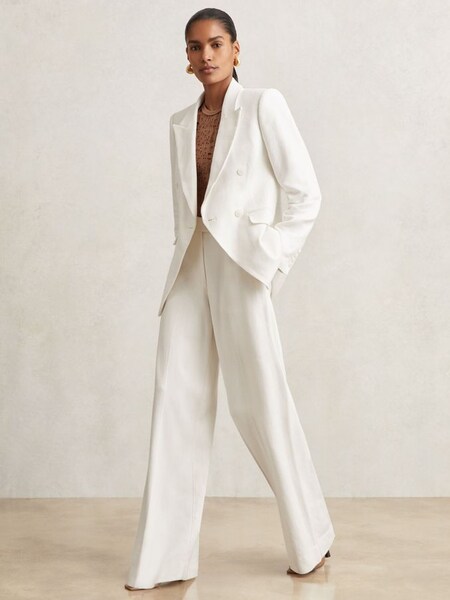 Petite Linen Blend Double Breasted Suit Jacket in White (AP8498) | €395