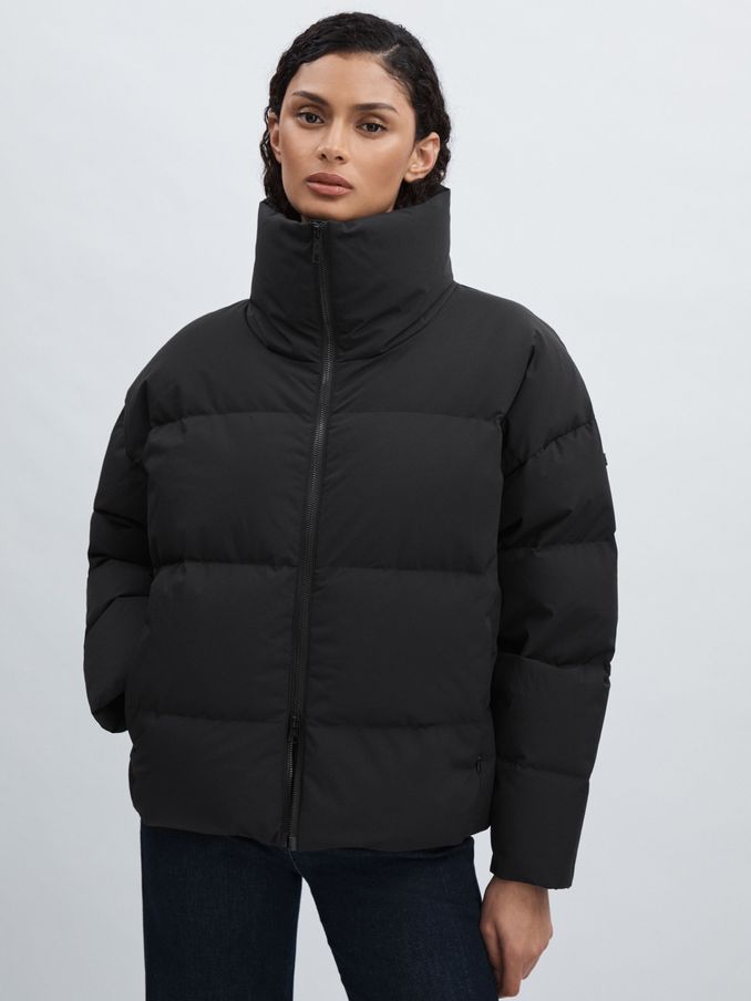 Womens black designer puffer coat cheap