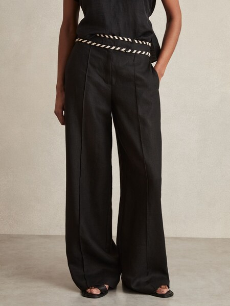 Petite Linen Wide-Leg Whipstitch Trousers in Black (AU9706) | €245
