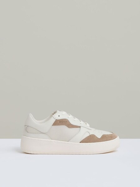 Leather And Mesh Platform Trainers in Taupe (AV2785) | US$240