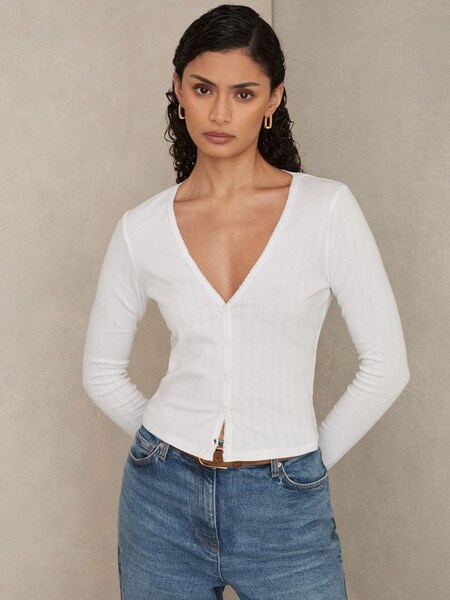 Pointelle Cardigan in White (AW1339) | €95