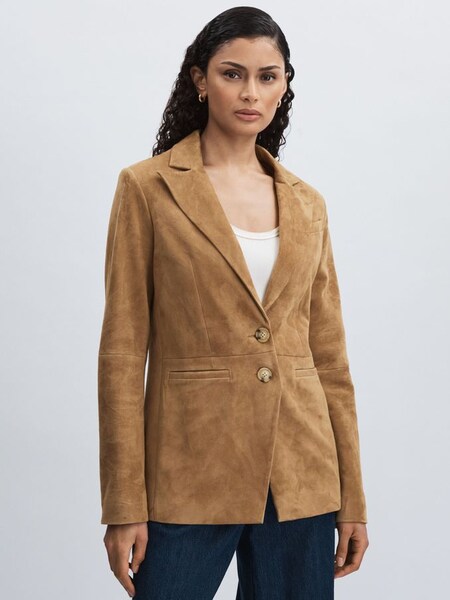Paige Suede Single-Breasted Blazer in Tan (AW1344) | TRY 1.600