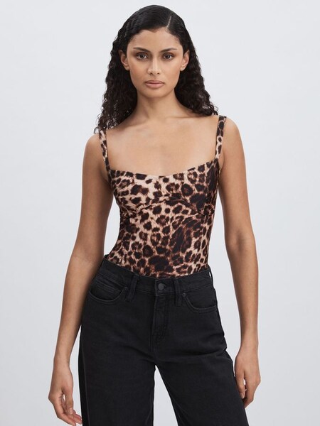 Leopard-Print Bodysuit in Animal Print/Black (AW1368) | US$175