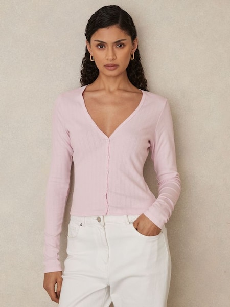 Pointelle Cardigan in Pink (AW1370) | €95