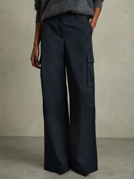 Petite Cotton-Tencel Wide-Leg Combat Trousers in Navy (AW3616) | TRY 245