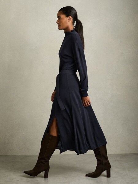 Petite Compact-Knit Belted Midi Dress in Navy (AW4160) | TRY 285